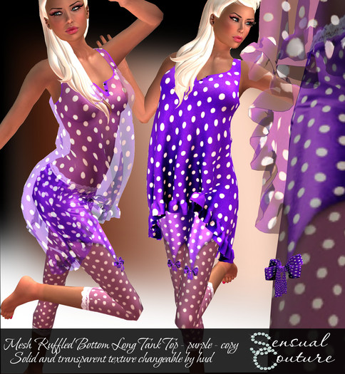 Mesh Ruffled Bottom Long Tank Top * purple *