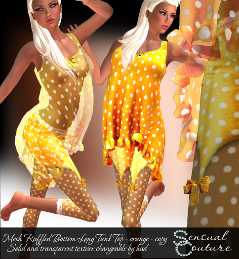 Mesh Ruffled Bottom Long Tank Top *orange *