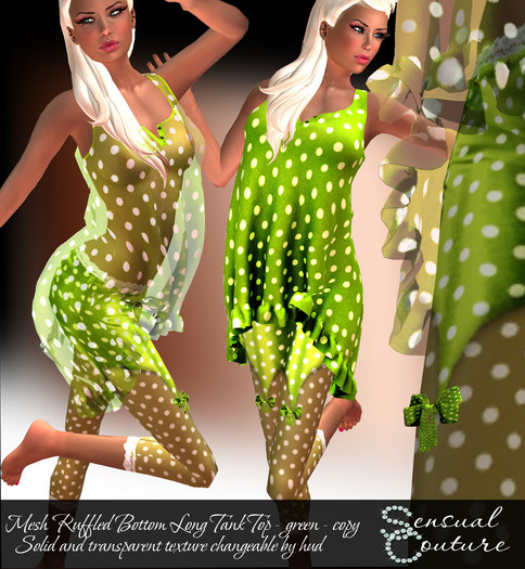 Mesh Ruffled Bottom Long Tank Top * green *