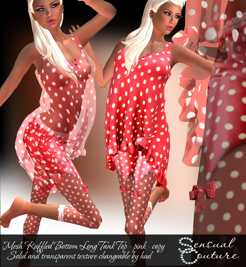 Mesh Ruffled Bottom Long Tank Top * pink *