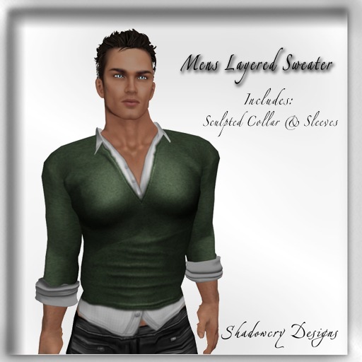 Mens Casual Layered Sweater ~Sage \u0026 White