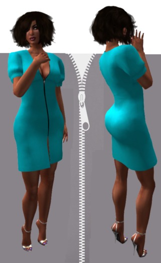 Teal Zippered Mesh Dresses bagged