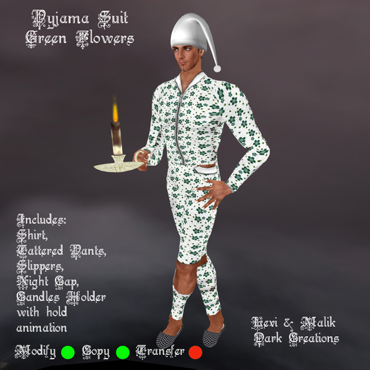 Pyjama Suit Green Flowers