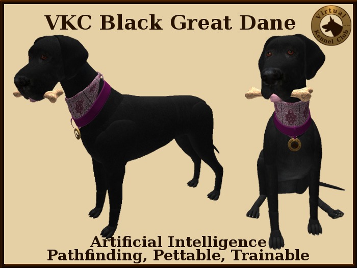 VKC® Black Great Dane - Artificially Intelligent (AI) Trainable Dog- No Food Required -Virtual Kennel Club- Pathfinding