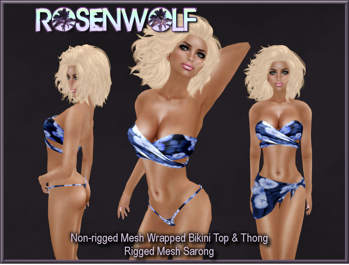 NEW Rosenwolf Mesh Sarong, thong,  & Wrapped top - Blue Hawaiian