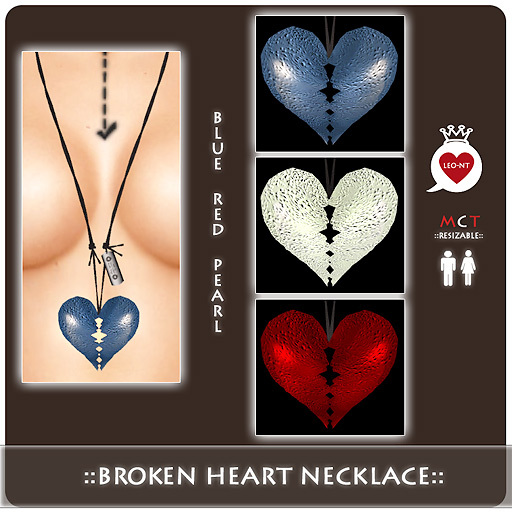 ::LEO-NT:: Broken Heart Necklace  [red/blue/pearl]