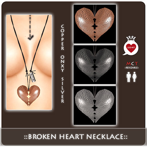 ::LEO-NT:: Broken Heart Necklace  [silver/onyx/copper]