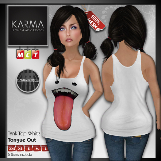 Karma - Mesh Tank Top White Tongue Out - 5 Sizes