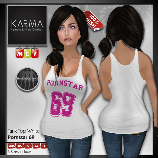 Karma - Mesh Tank Top White Pornstar 69 - 5 Sizes