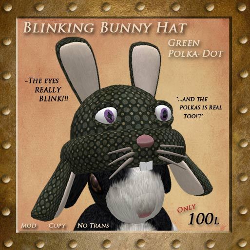 Blinking Bunny Hat for Tinies: Dark Green Polka-Dots