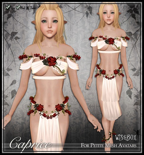 [Wishbox] Caprice (Petites) - Red/White. Fairy Rose Flower Silks for Petites