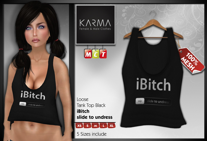 Karma - Mesh Loose Tank Top Black iBitch - 5 Sizes