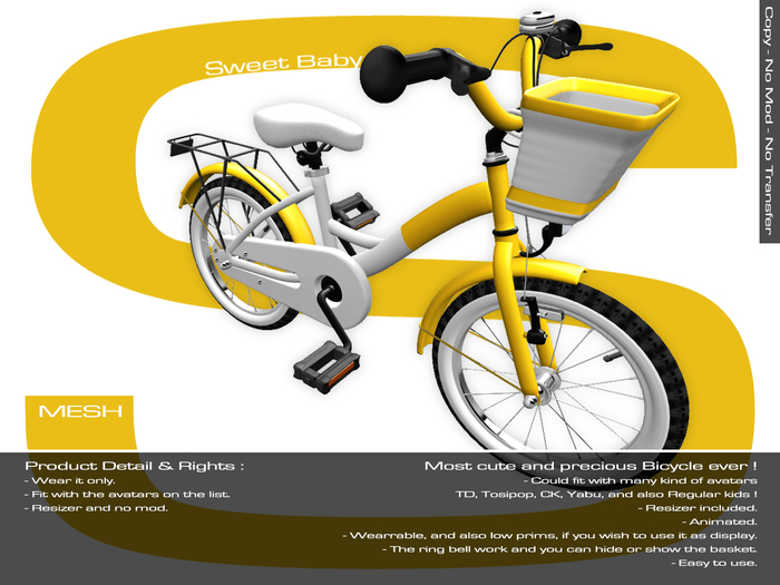 Sweet Baby - Bicycle Mesh for Kids - Yellow