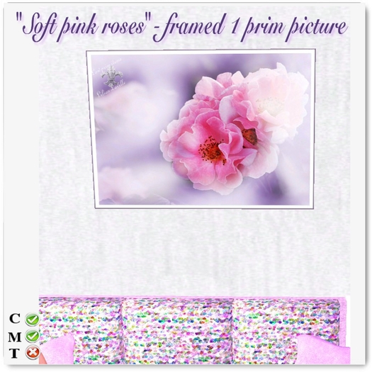 "Soft Roses" 1 prim framed picture-CM