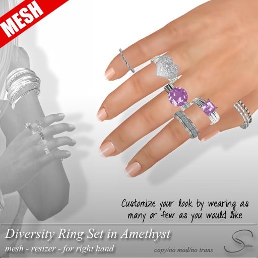 [Stellar] Diversity Ring Set in Amethyst (mesh)