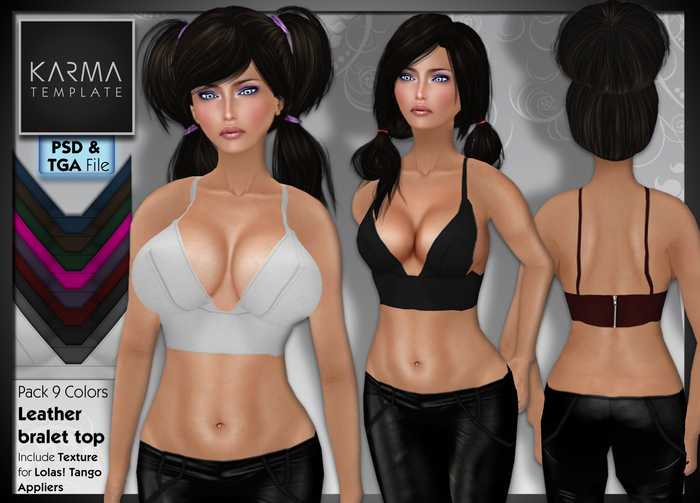 Karma Template - PSD & Tga - Leather Bralet Top with Lolas - 9 Colors