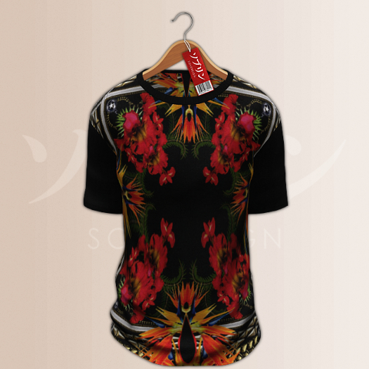 SVRN. Multicolor Floral Tee. (Black)