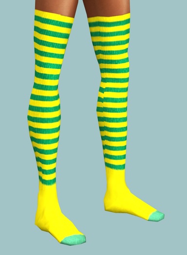 Socks - long - green / yellow stripes