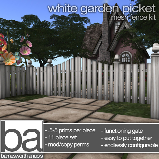 [ba] white garden picket fence kit - packaged