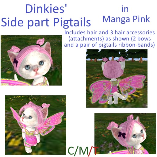 *Tiny B's Designs*Dinkie side-part pigtails - Manga Pink