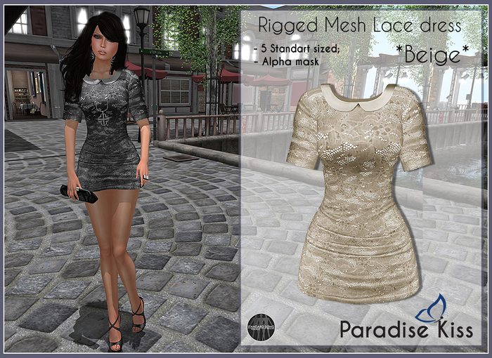 {Paradise Kiss} Lace dress-Beige (Rigged Mesh)
