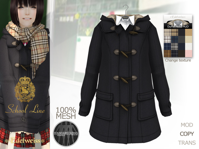 *Edelweiss* School-Line Duffel Coat - black