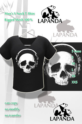 ;[LaPANDA]; Skull Men's V Neck Tee Mesh