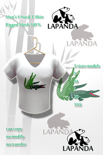 ;[LaPANDA]; Crocodiles White Men's V Neck Tee Mesh
