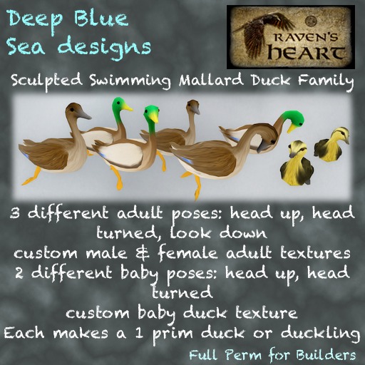 *RH* & DBS sculpted swimming mallard duck family (crated)