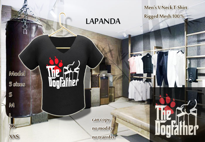 ;[LaPANDA]; DOGFATHER BLACK Men vneck t-shirt MESH
