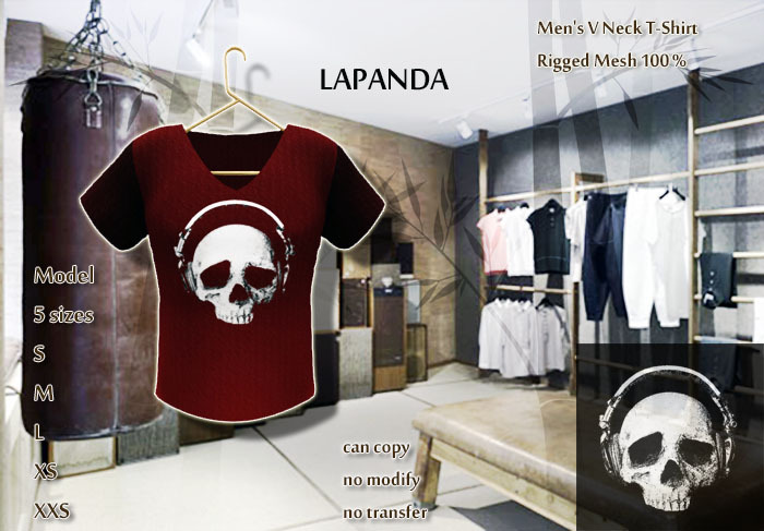 ;[LaPANDA]; SKULL (RED) Men vneck t-shirt MESH