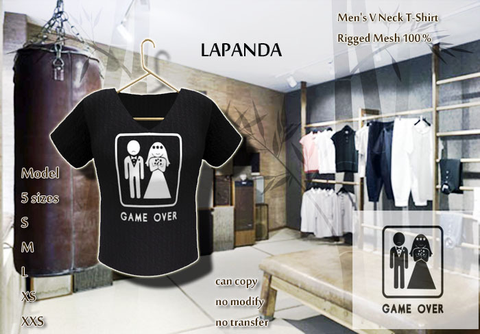 ;[LaPANDA]; GAMEOVER Men V Neck Tee