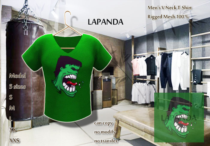 ;[LaPANDA]; Green & Furious Men V Neck T-shirt MESH