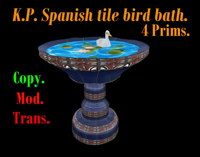 Second Life Marketplace - K.P. Spanish tile bird bath.