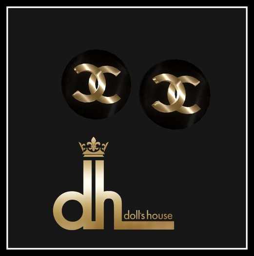 CHANNEL EARRINGS WITH GOLD DOLL'S HOUSE