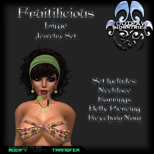 [FPI] Fruitilicious Lime Jewelry Set - Necklace, Earrings, Belly Piercing & Keychain Nom