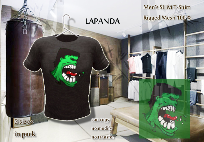 .;[LaPANDA];. GREEN FURIOUS [BLACK] Men T-Shirt Mesh