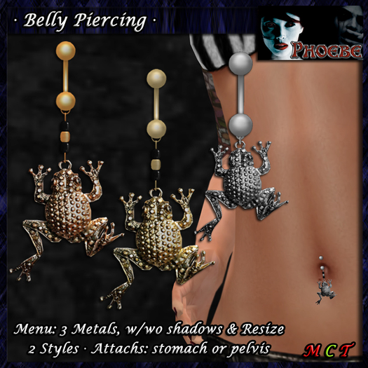 Second Life Marketplace *P* Frog Belly Piercing 3 Metals