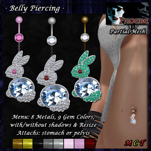 *P* Rabbit Belly Piercing ~8 Metals/9 Gems~ (P-MESH)