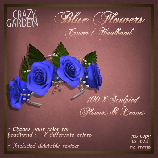 Second Life Marketplace Blue Flowers Crown Wedding