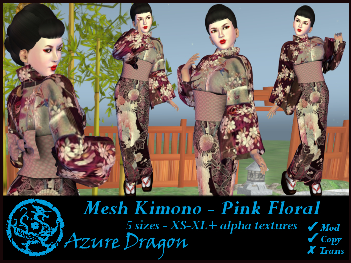 *Azure Dragon* Mesh Kimono - Pink Floral Brocade