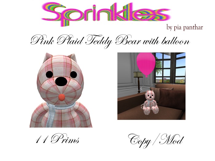 Pink Plaid Teddy with balloon