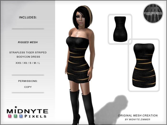 Rigged Mesh - Tiger Striped Strapless Dress