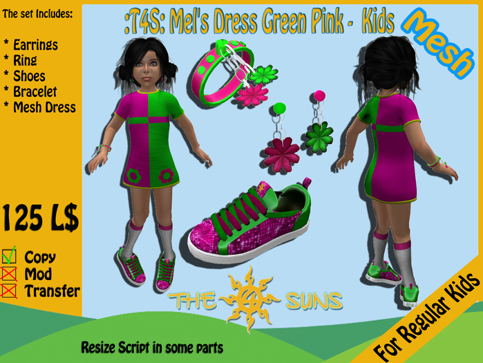 :T4S: Mel's Dress Green Pink -  Kids