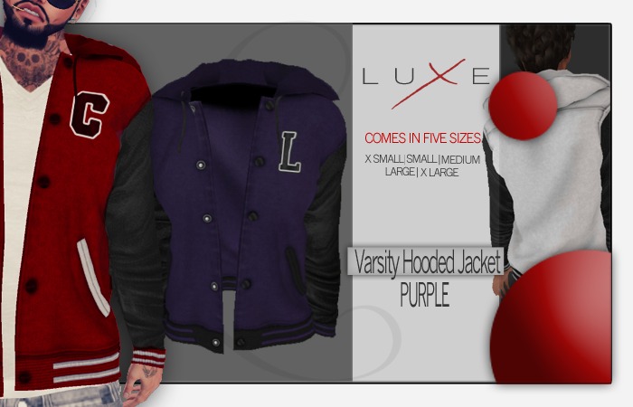 -LUXE- Varsity Hooded Jacket ; Purple