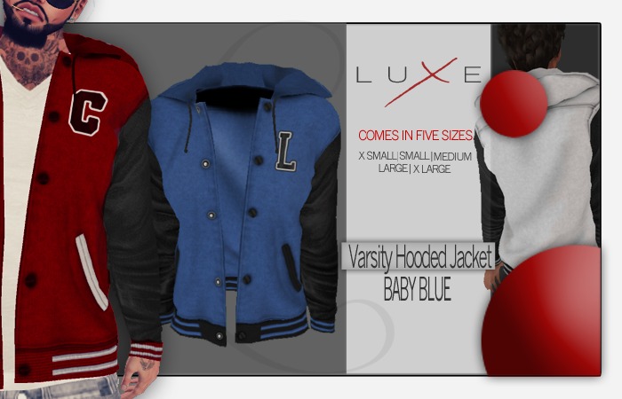 -LUXE- Varsity Hooded Jacket ; Baby Blue