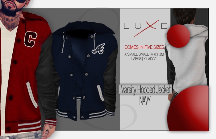 -LUXE- Varsity Hooded Jacket ; Navy - A