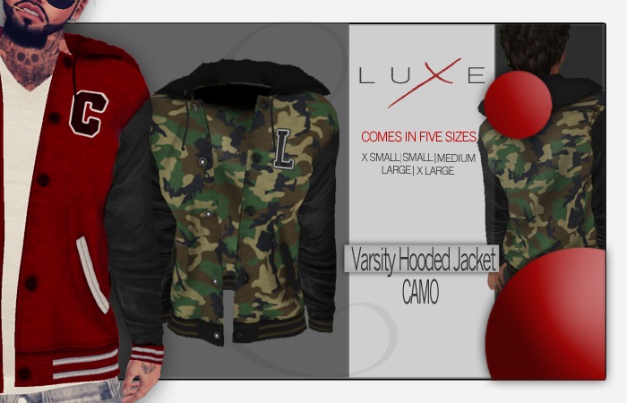 -LUXE- Varsity Hooded Jacket ; Camo