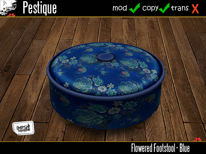 Flowered Footstool - Blue - low prim casual seating