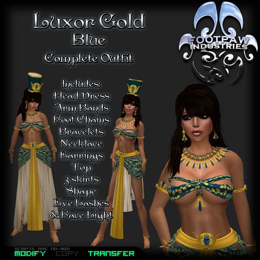 [FPI] Luxor Gold-Blue - Female Outfit, Jewelry, Head dress, Shape, Eye Lashes & Face Light